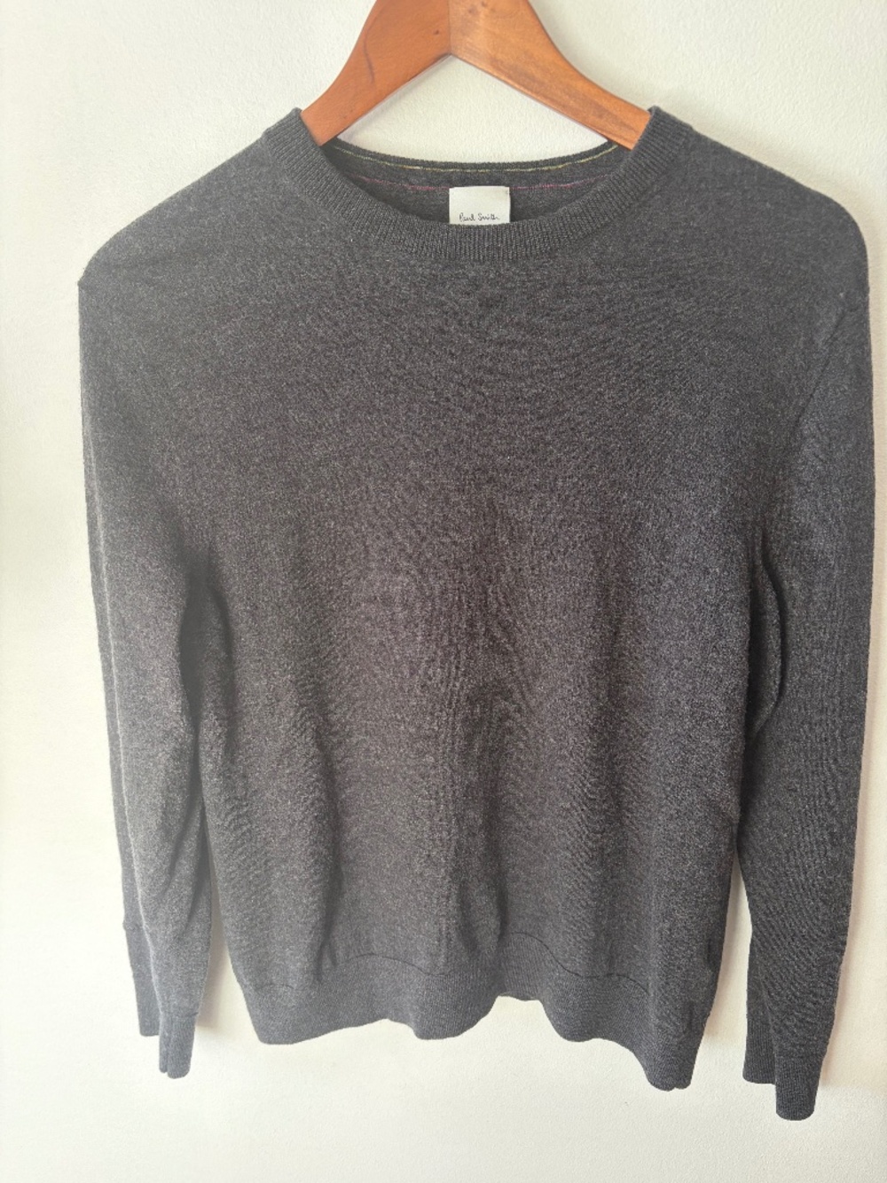 Paul Smith 100% Merino Wool Charcoal Grey Crewneck Sweater - Size L (fit is M/S)